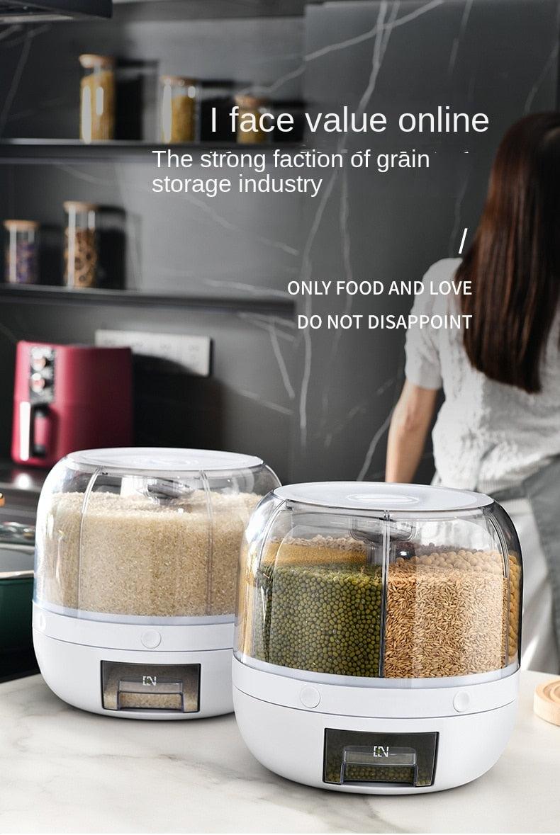 360 Degree Rotating Rice Dispenser Sealed Dry Cereal Grain Bucket Dispenser Moisture-proof Kitchen Food Container Storage Box - PI Shop