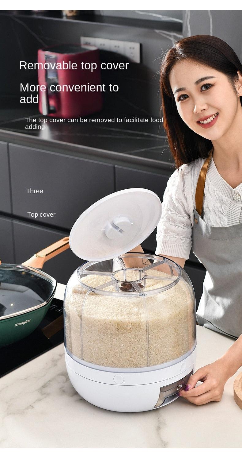 360 Degree Rotating Rice Dispenser Sealed Dry Cereal Grain Bucket Dispenser Moisture-proof Kitchen Food Container Storage Box - PI Shop