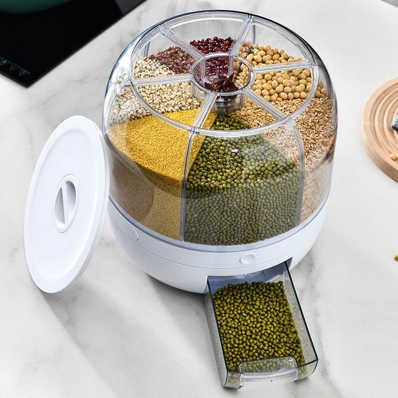 360 Degree Rotating Rice Dispenser Sealed Dry Cereal Grain Bucket Dispenser Moisture-proof Kitchen Food Container Storage Box - PI Shop