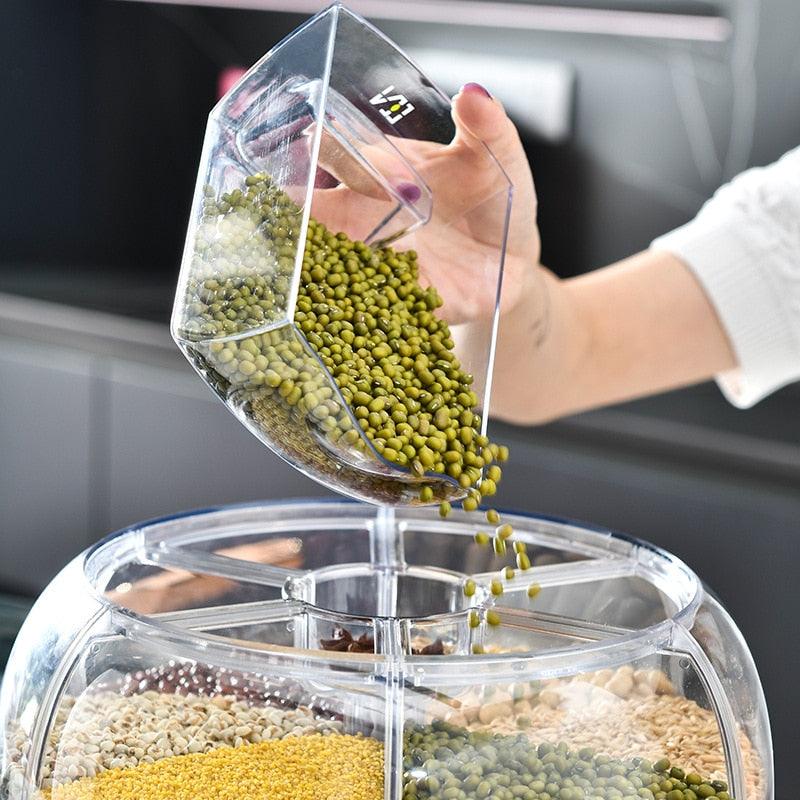 360 Degree Rotating Rice Dispenser Sealed Dry Cereal Grain Bucket Dispenser Moisture-proof Kitchen Food Container Storage Box - PI Shop