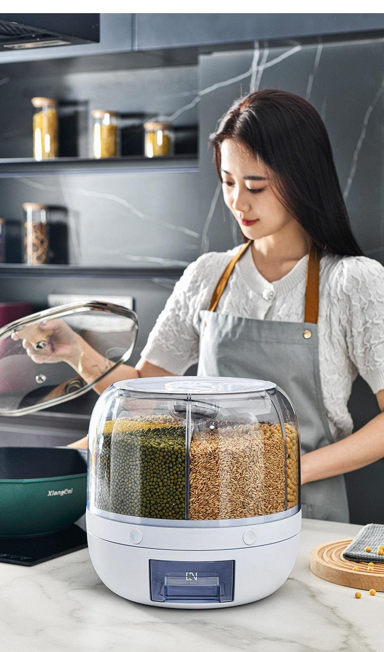 360 Degree Rotating Rice Dispenser Sealed Dry Cereal Grain Bucket Dispenser Moisture-proof Kitchen Food Container Storage Box - PI Shop