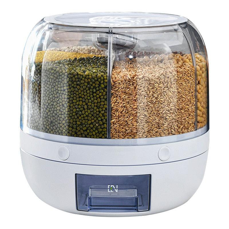 360 Degree Rotating Rice Dispenser Sealed Dry Cereal Grain Bucket Dispenser Moisture-proof Kitchen Food Container Storage Box - PI Shop