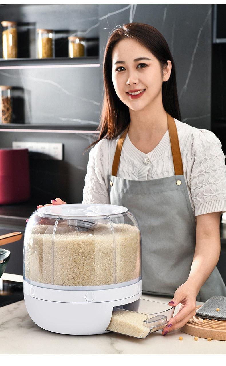 360 Degree Rotating Rice Dispenser Sealed Dry Cereal Grain Bucket Dispenser Moisture-proof Kitchen Food Container Storage Box - PI Shop